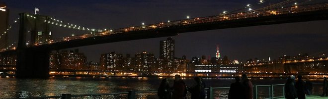 NYC bridge at night