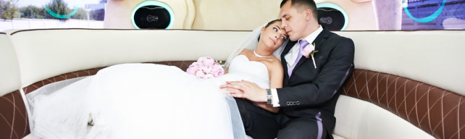 a bride in a limo