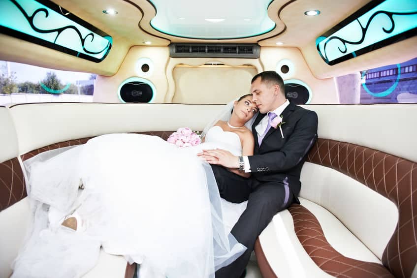 a bride in a limo