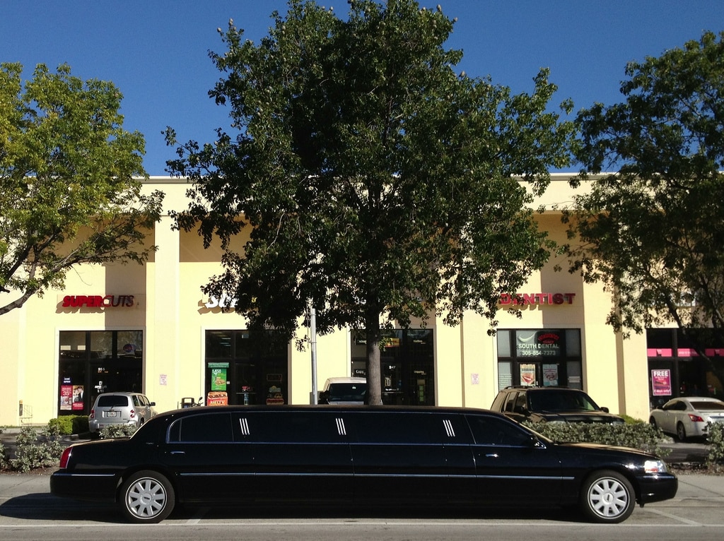 limo in front of a mansion