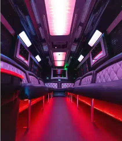 The interior image of a limousine with night lights