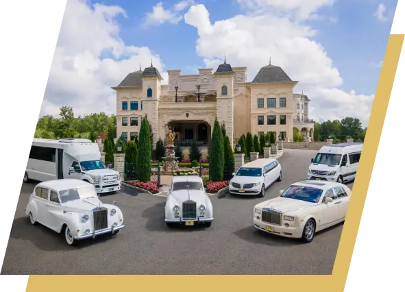 Different limousines with a building in the background