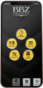 BBZ limo mobile screen app screenshot