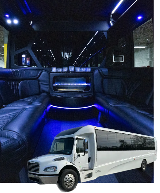28 PASSENGER WHITE LUXURY PARTY BUS