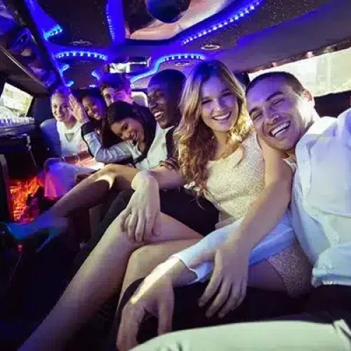 Group of friends inside a limo